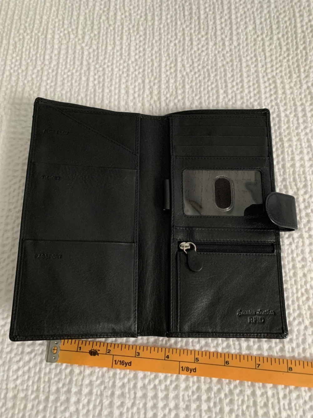 Black Leather RFID Travel Passport Wallet Organizer Holder Snap Closure - Picture 5 of 11